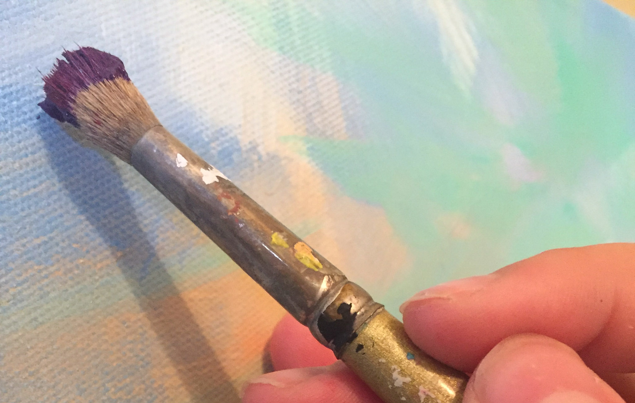 Oil paint palette and brushes